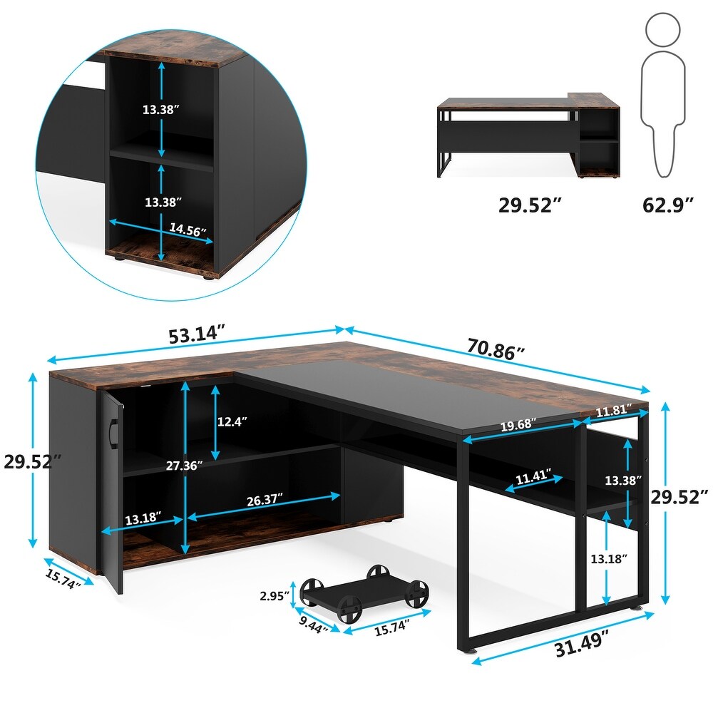 71 inch L Shaped Computer Desk with Cabinet