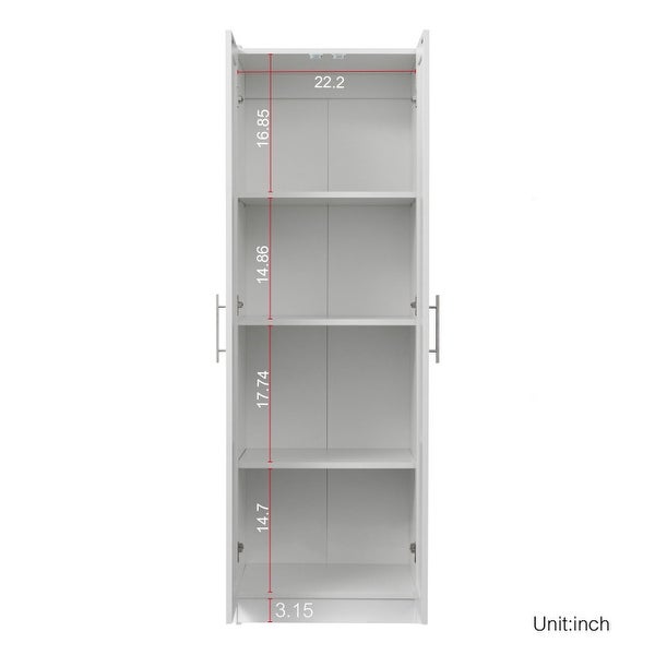 High Wardrobe and Kitchen Cabinet with 2 Doors and 3 Partitions to Separate 4 Storage Spaces， Storage for Kitchen， Laundry - - 37891404