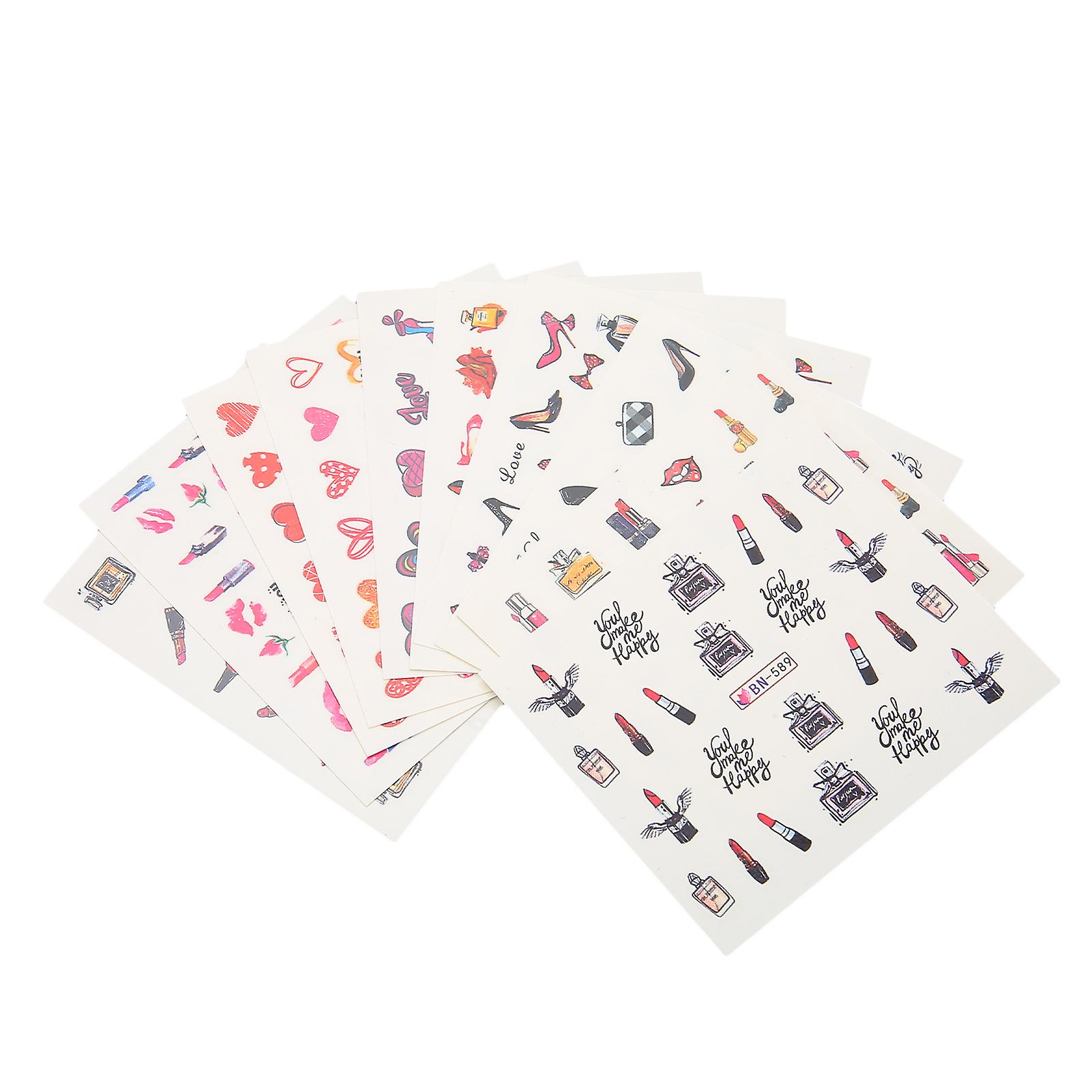 10 Sheet/set Nail Art Sticker Lipstick High Heels Pattern Stickers Self Adhesive Nail Art Stickers