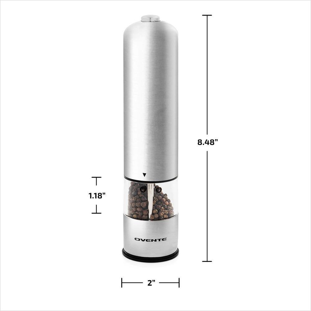 OVENTE Stainless Steel with Ceramic Blades Electric Salt and Pepper Grinder Set 6 AAA Battery Operated SPD112S