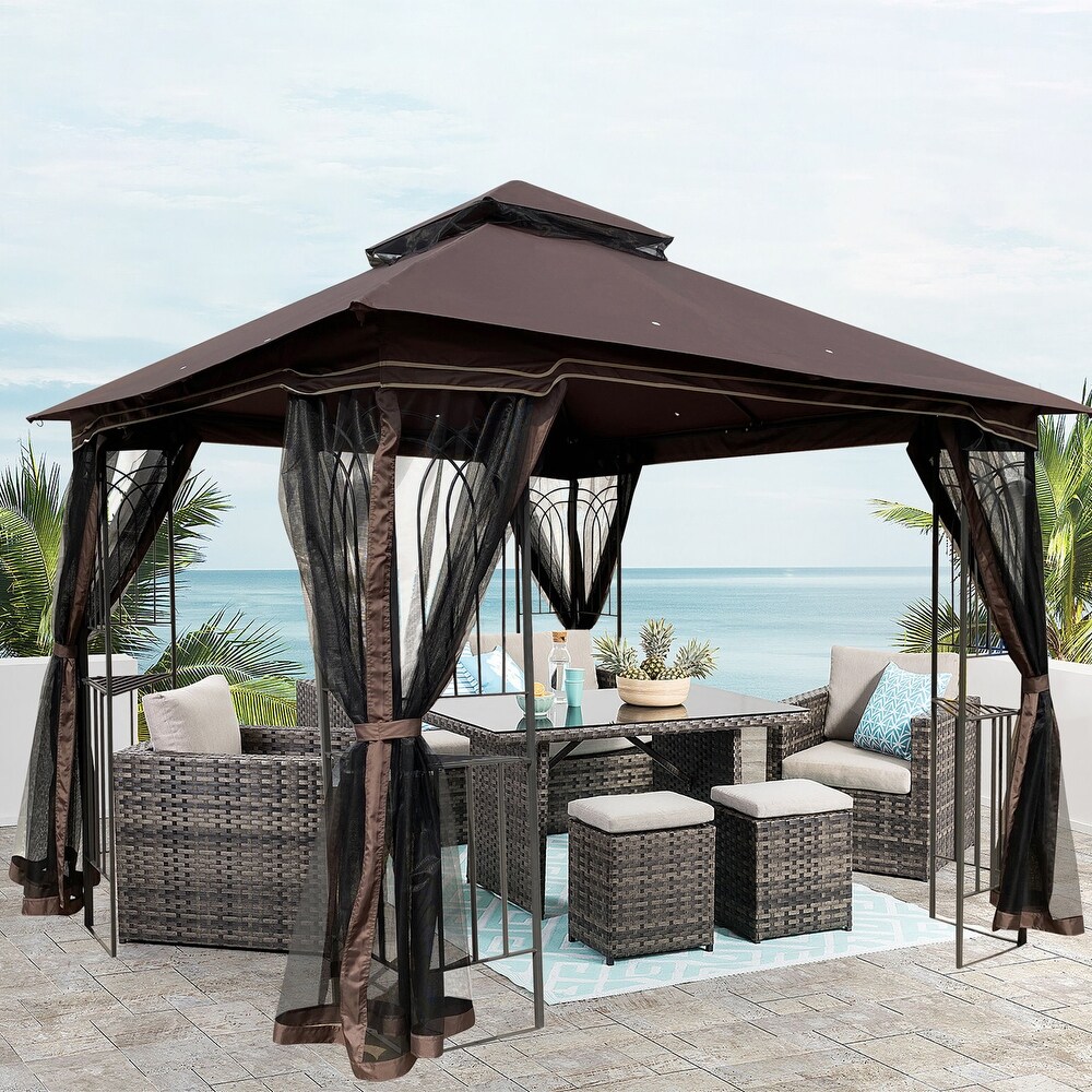 Brown Ventilated 10x10 ft Canopy Gazebo with Detachable Mesh Screens