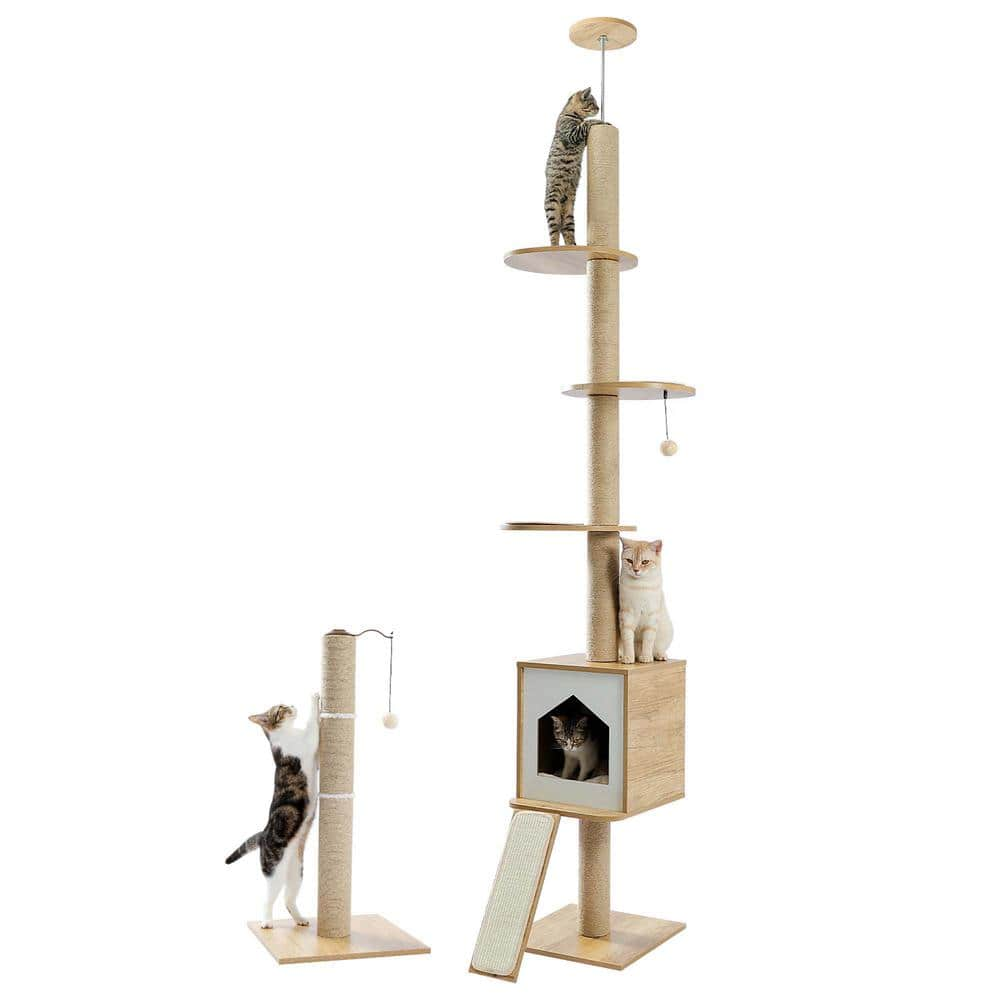 Foobrues 3-in-1 Floor-to-ceiling Cat Tree Wood Stable Furniture PSL-23170659