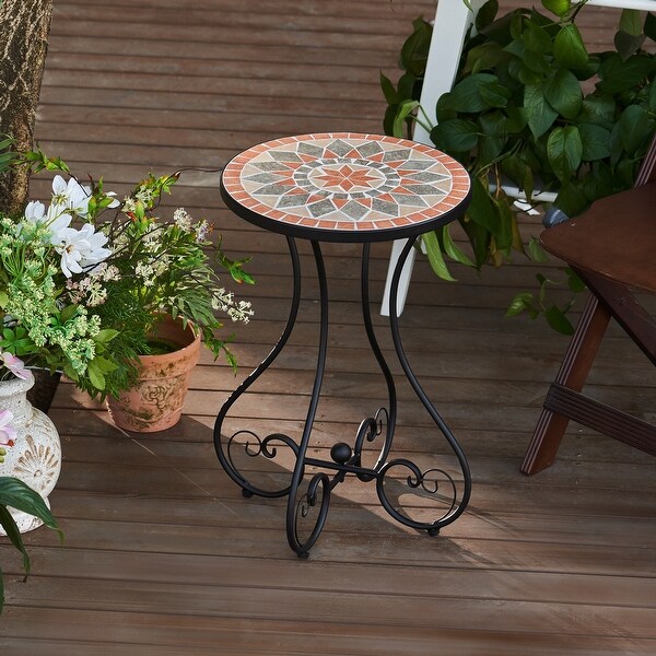 COZ Outdoor Patio Mosaic Ceramic Tile Side Table and Plant Stand