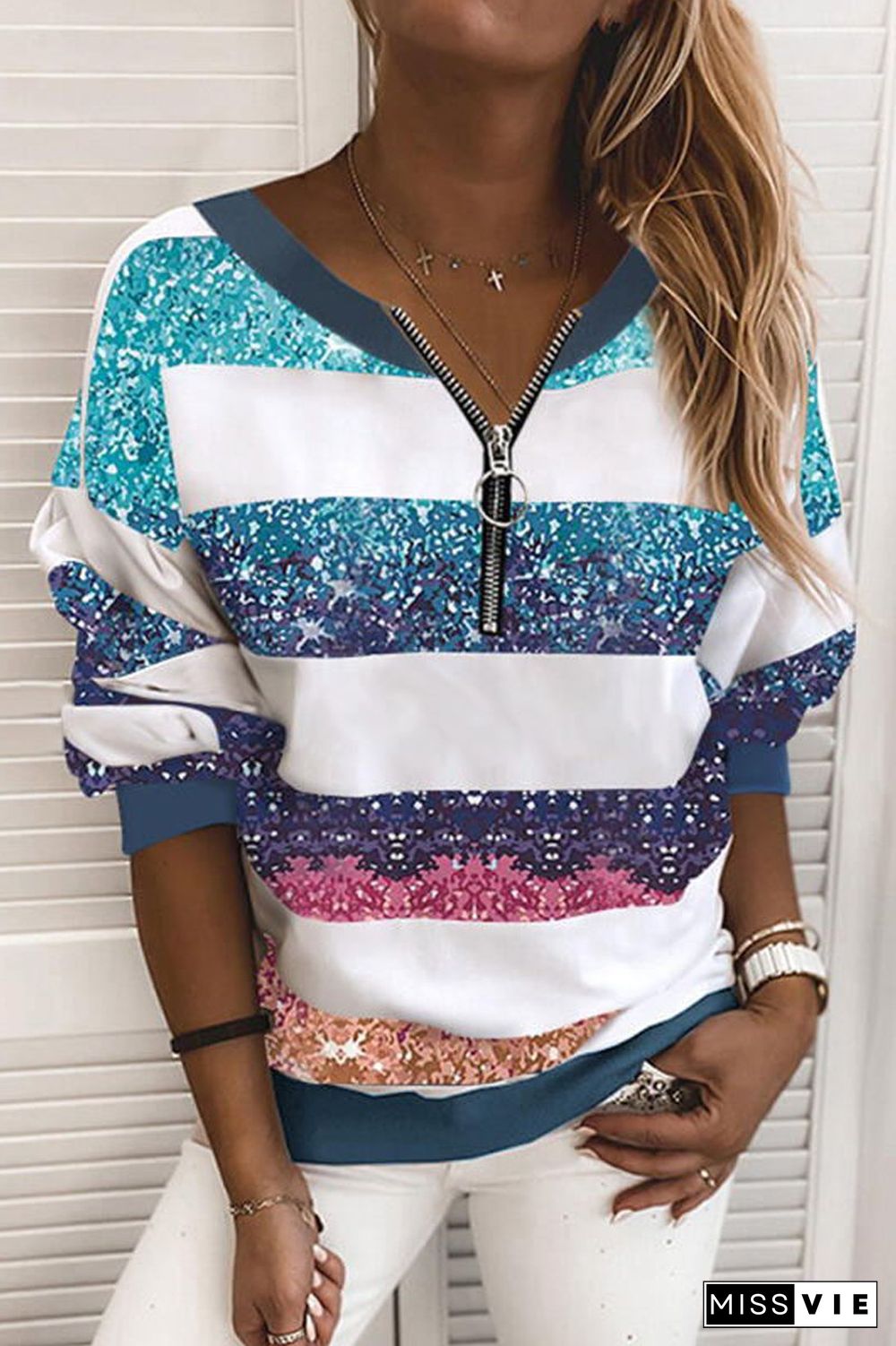 Striped Gradient Color Long Sleeve Sweatshirt