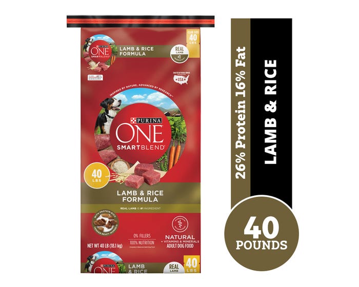 Purina ONE SmartBlend Natural Lamb  Rice Formula Adult Dry Dog Food， 40 lb. Bag