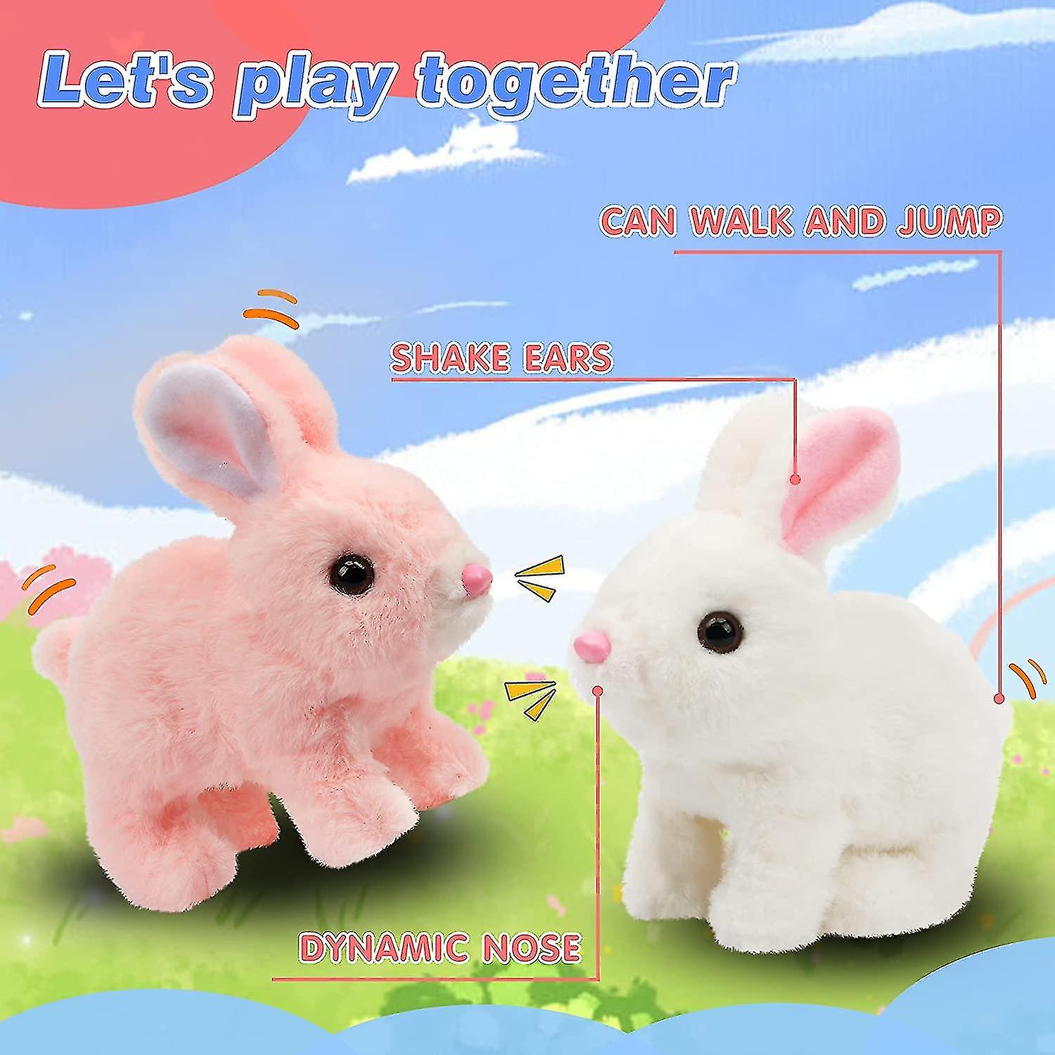 Electronic Plush Rabbit Toy， Easter Bunny Interactive Toy， Playful Bunny Hops Around Makes Sounds Wiggles Ears