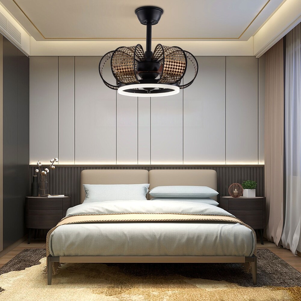 Retro 19'' Ceiling Fan Ceiling Mount Mesh Lampshade with Remote   19in