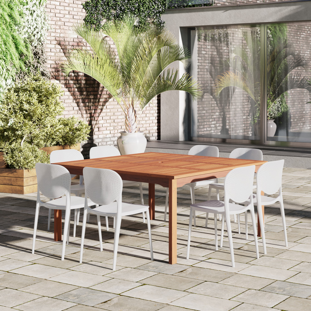 Amazonia Sochi Eucalyptus 9 Piece Outdoor Square Dining Set With Chairs   Midcentury   Outdoor Dining Sets   by Amazonia  Houzz