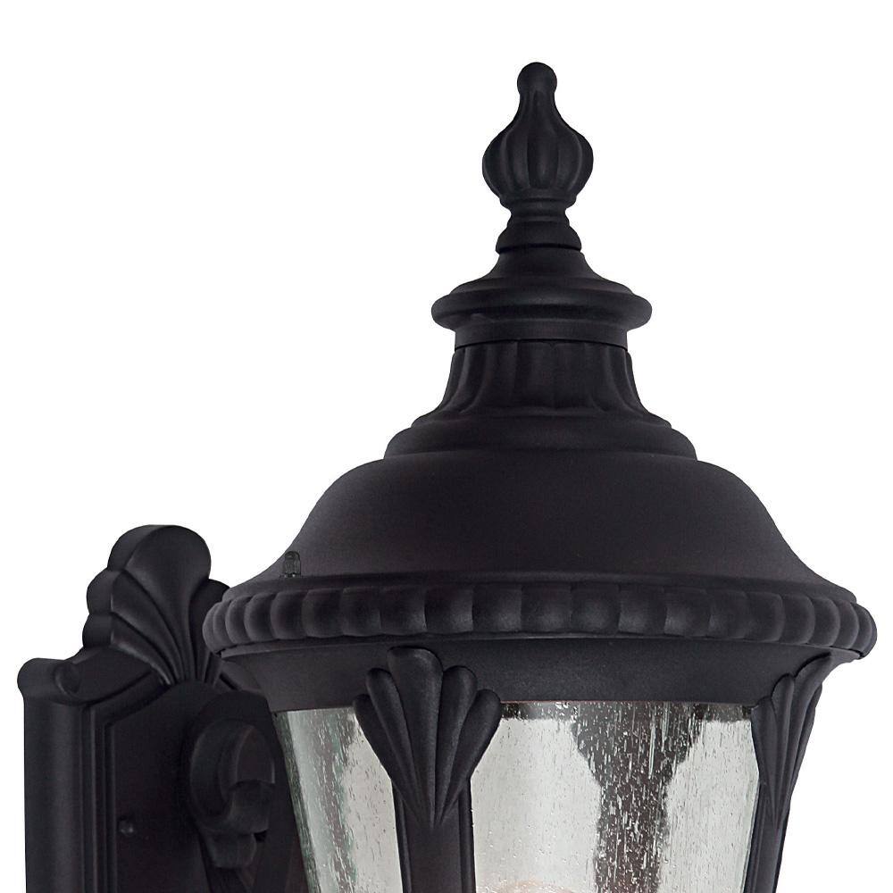 Bel Air Lighting Commons 1-Light Black Coach Outdoor Wall Light Fixture with Seeded Glass 5040 BK