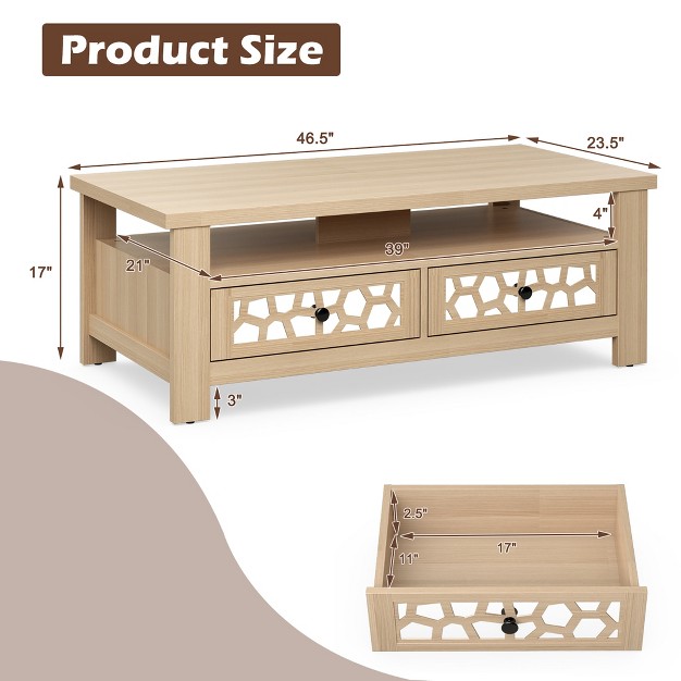 Costway Coffee Table With2 Drawers amp Open Shelf Modern Rectangular Wood Living Room Table