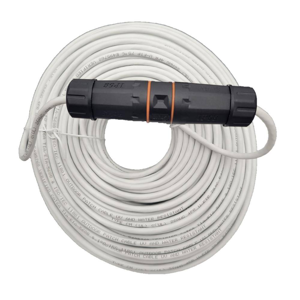 Micro Connectors Inc 200 ft. CAT6A Industrial Outdoor-Rated Shielded Ethernet 26AWG White-Cable Kit with Waterproof Coupler E09-200WOU-KT