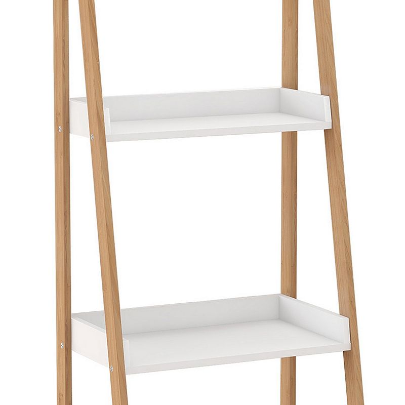 4 Tier Bookshelf with Ladder Style and Raised Edges， White and Brown