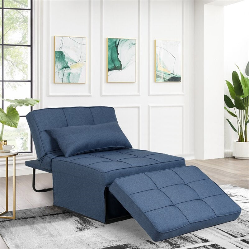 Pemberly Row Modern Fabric 4-in-1 Adjustable Folding Sofa Chair Bed in Blue