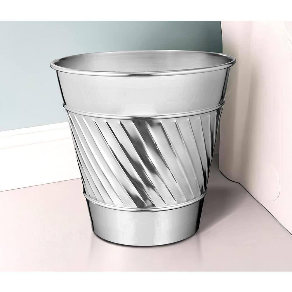 Monarch Abode Handcrafted Crest and Wave Embossed Metal Wastebasket (Nickel) 39328