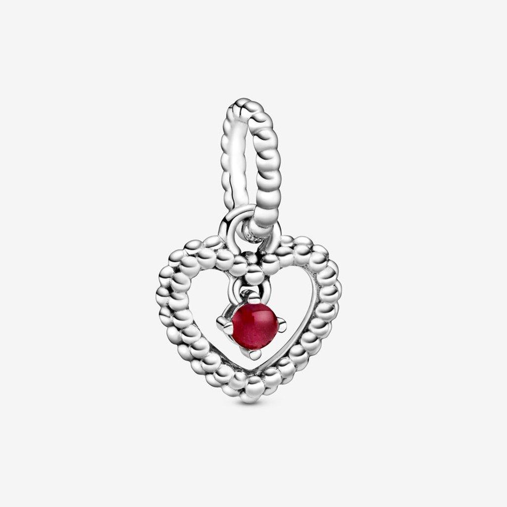 PANDORA  Dark Red Beaded Heart Dangle Charm