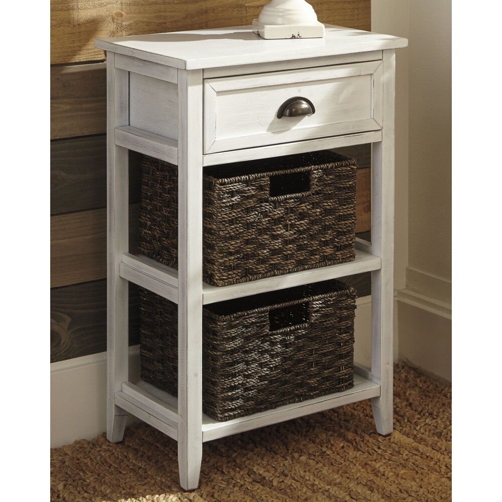 Oslember Casual White Accent Table with 2 Baskets