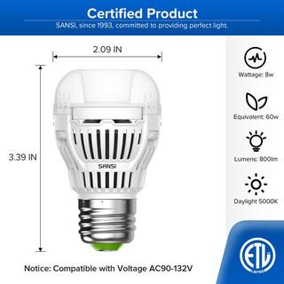 SANSI 80-Watt Equivalent A15 800 Lumens E26 Dusk to Dawn LED Light Bulb Daylight in 5000K Daylight with Photocell (2-Pack) 01-02-001-020802