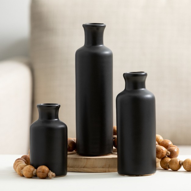 Sullivans Matte Black Set Of 3 Small Ceramic Bottle Vases 5 quot h 7 5 quot h amp 10 quot h Black