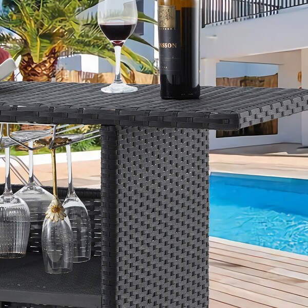 AVAWING Patio PE Wicker Bar Table Rattan Bar Counter Table