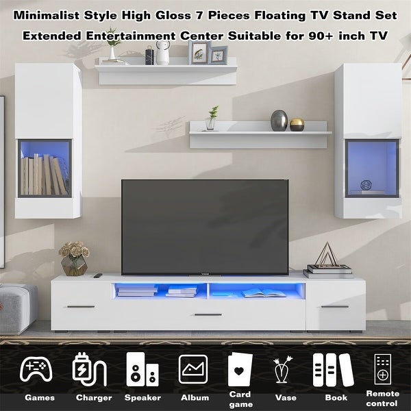 Merax Extended， Minimalist Style 7 Pieces Floating TV Stand Set for 90+ inch TV