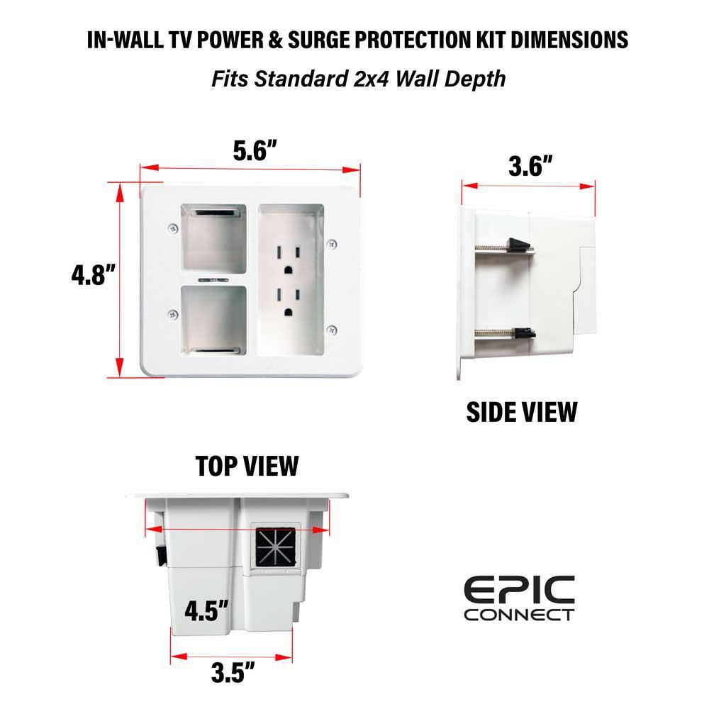 Epic Connect Flat Panel 2-Outlet TV Surge Protected Power Outlet Relocator EC-IWS1