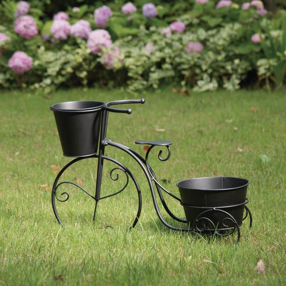 Glitzhome 20.75 in. H Metal Black Bicycle Planter (KD) GH1428202672