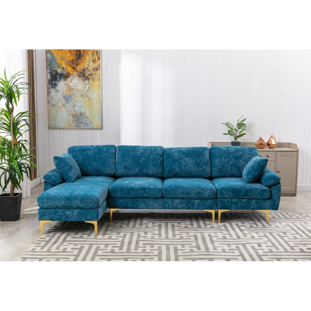 Chenille Sectional Sofas Set U shaped Modular Sofa Removable Recline Couch with Memory Foam Ottomans for Livingroom  Teal Blue