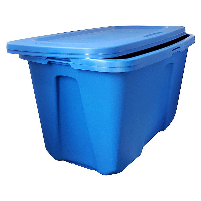 Homz 32 Gallon Standard Plastic Storage Container with Secure Lid， Blue， 4 Pack