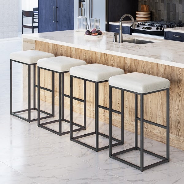 BELLEZE 30 PU Leather Bar Stools w/ Metal Base Set of 4