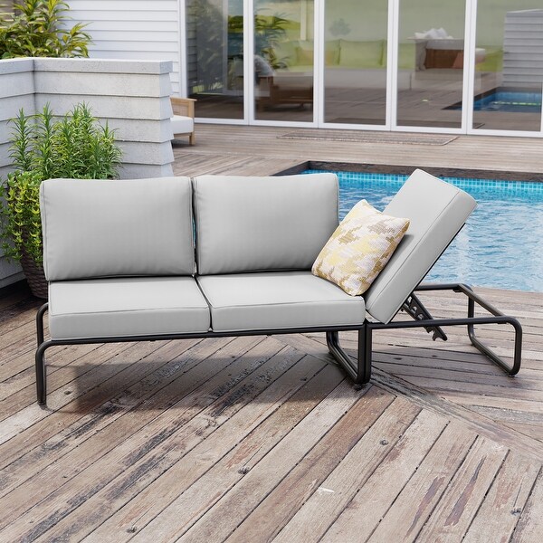 Outdoor Daybed with Cushion and Adjustable Back，Convertible to Patio Conversation Set