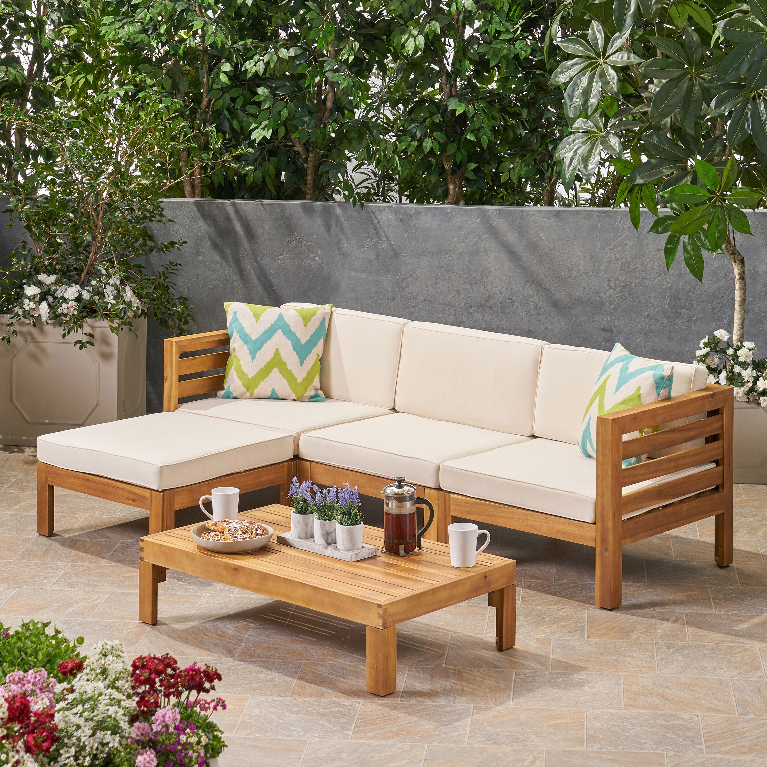 Canal Outdoor 5 Piece Acacia Wood Sofa Set