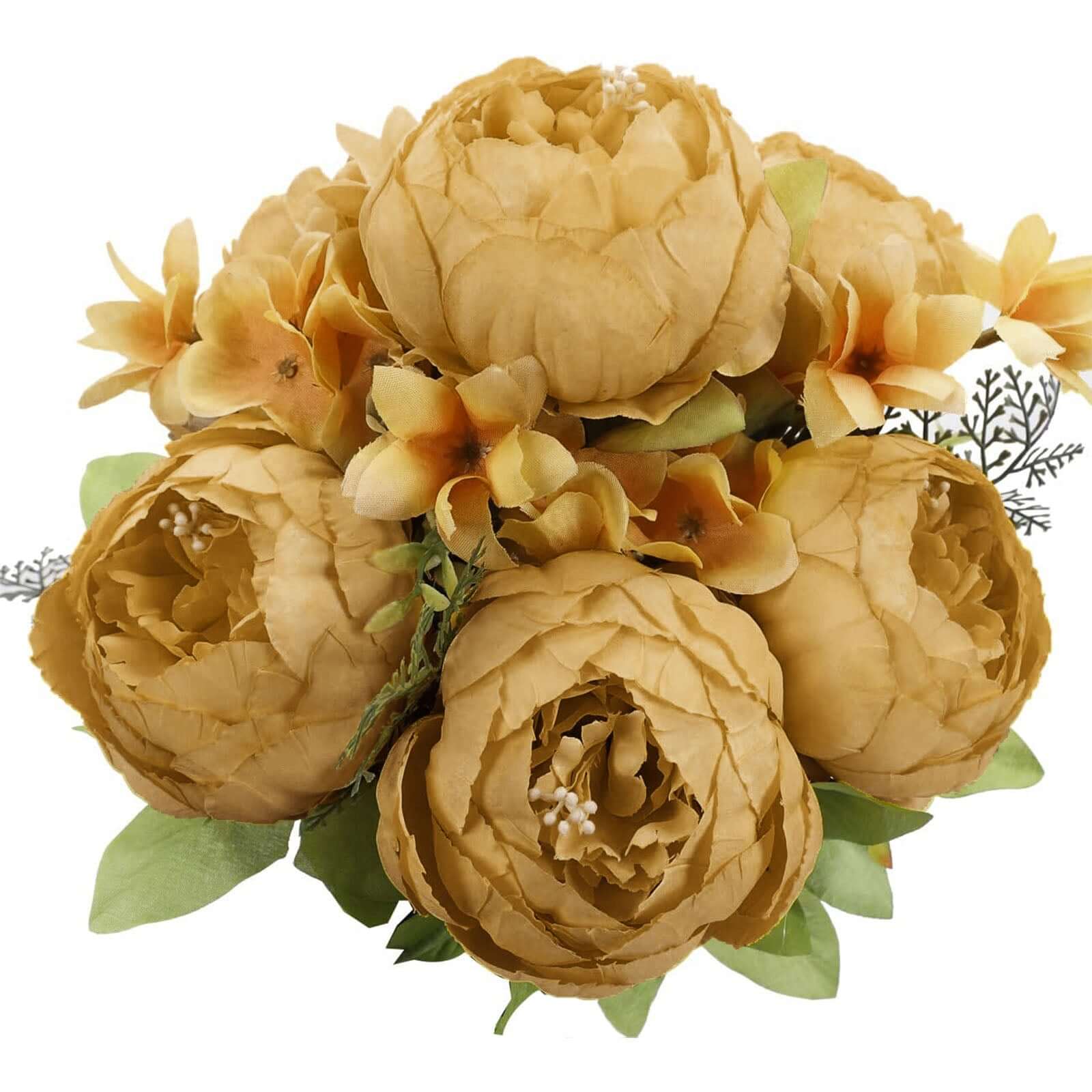 2 Pack Gold Silk Peony Flower Bouquet Arrangements, Artificial Wedding Bridal Bouquets 19