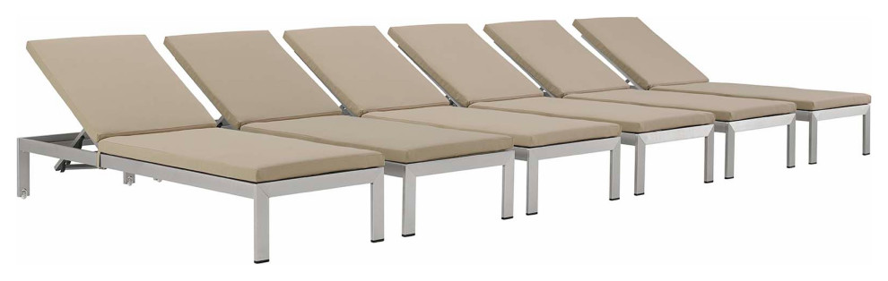 Silver Beige Shore Chaise with Cushions Outdoor Patio Aluminum Set of 6   Contemporary   Outdoor Chaise Lounges   by First of a Kind USA Inc  Houzz