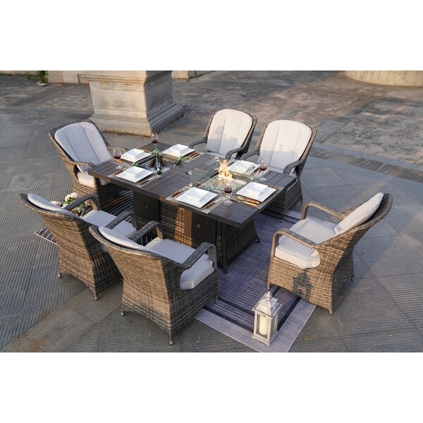 Pralia 7Piece Patio Rectangular Ice Bucket and Firepit Dining Set