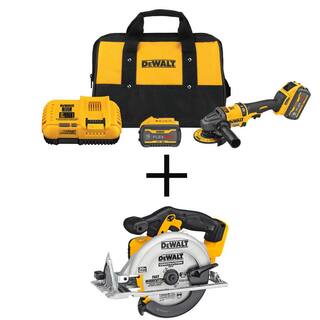 DW FLEXVOLT 60V MAX Brushless 4.5 in. - 6 in. Small Angle Grinder 6-12 in. Circ Saw and (2) FLEXVOLT 9.0Ah Batteries DCG418X2WDCS391