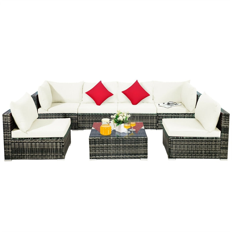 7 Pcs Rattan Patio Sectional Couch Set Outdoor Wicker Furniture Set with Cushions & Coffee Table