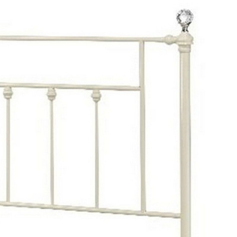 Metal Queen Bed with Spindle Design and Crystal Accents， White