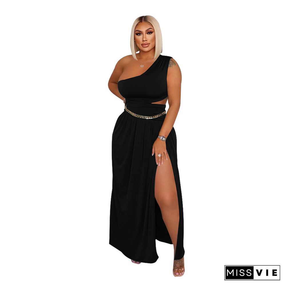 Skew Neck Crop Top High Side Split Maxi Skirt Suit