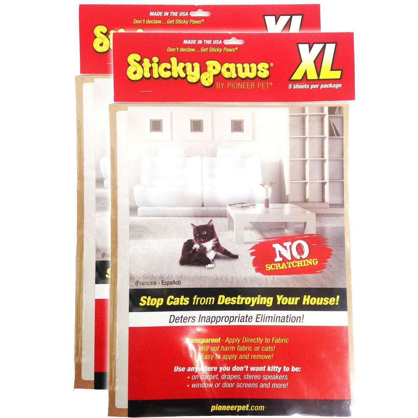 2-Packs XL Sticky Paws Furniture Sheets by Pioneer Pet 10 Sheets Total