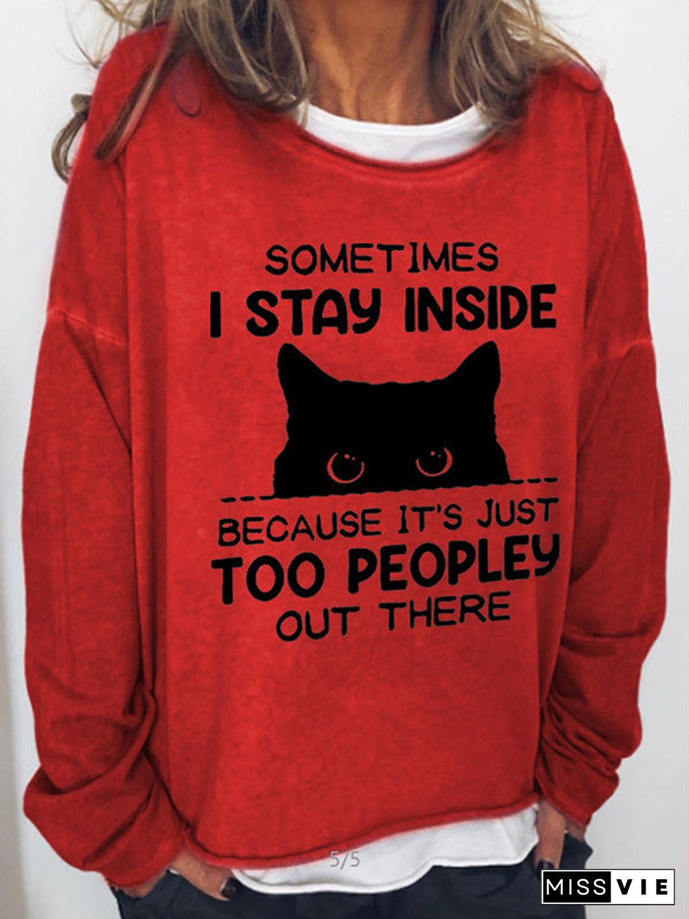 Women's Long Sleeve Scoop Neck Cat Graphic Printed Sweatshirts Tops