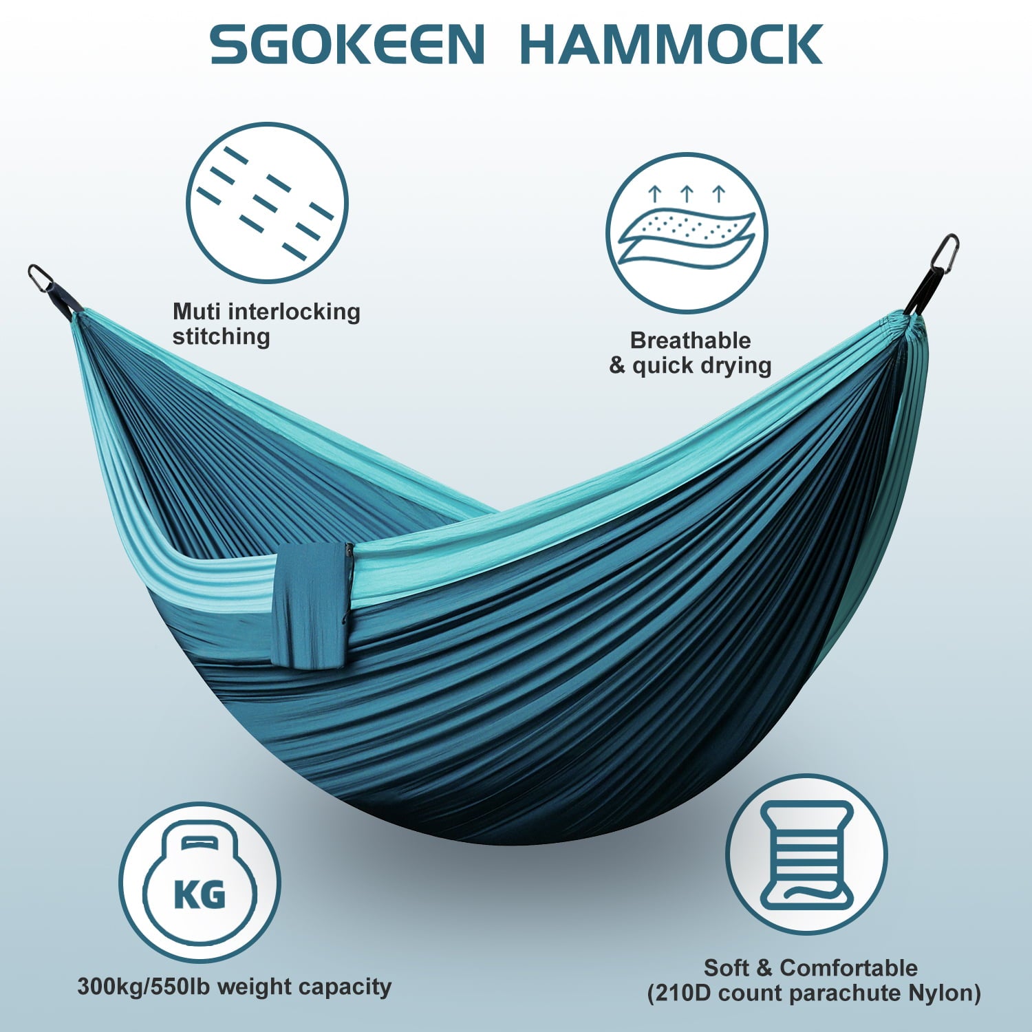 Physen Double Camping Hammock - Outdoor Portable Nylon Hammock with 400lbs Capacity, Perfect for Camping, Hiking, and Travel - Blue