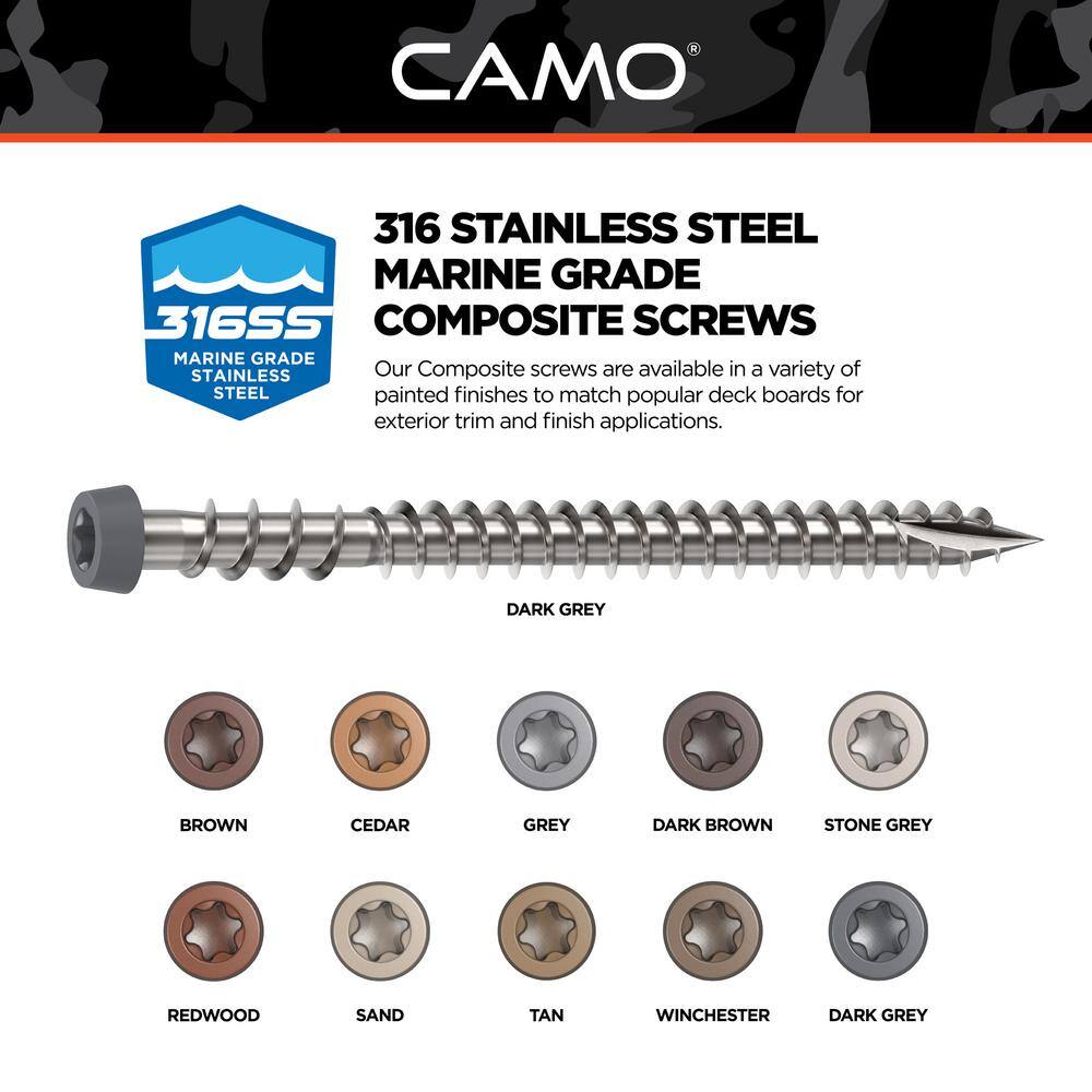 CAMO #10 2-12 in. 316 Dark Gray Premium Star Drive Flat Undercut Screws Stainless Steel Composite (350-Count) 0367158GS