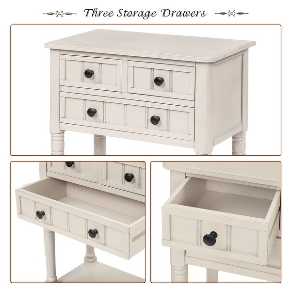 Console Table with Three Storage Drawers and Bottom Shelf for Living Room