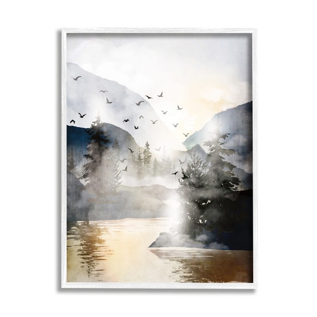 Stupell Industries Flying Birds Mountain Lake View Framed Giclee Art