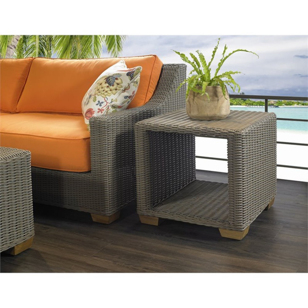 Home Square Wicker Patio Side Table in Kubu Gray Finish   Set of 2   Tropical   Outdoor Side Tables   by Homesquare  Houzz