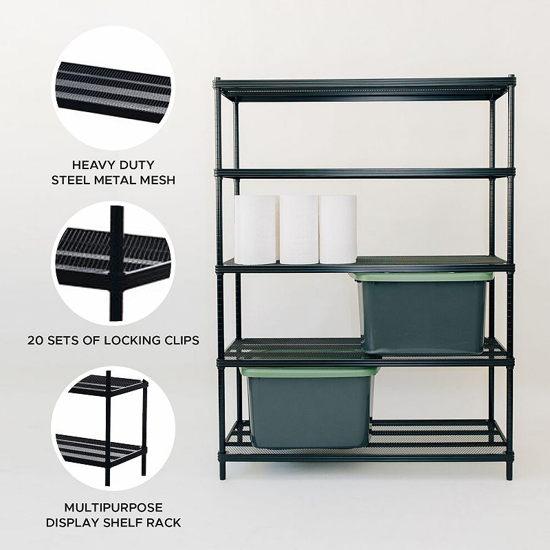 Design Ideas Meshworks 5 Tier Full-size Metal Storage Shelving Unit Rack， Black