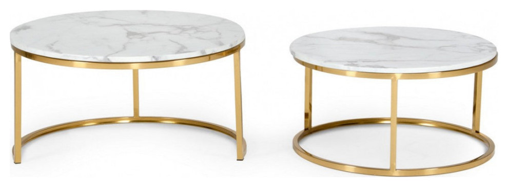 Siorys Modern Gold and Marble Coffee Table Set   Contemporary   Coffee Tables   by Rustic Home Furniture Deco  Houzz