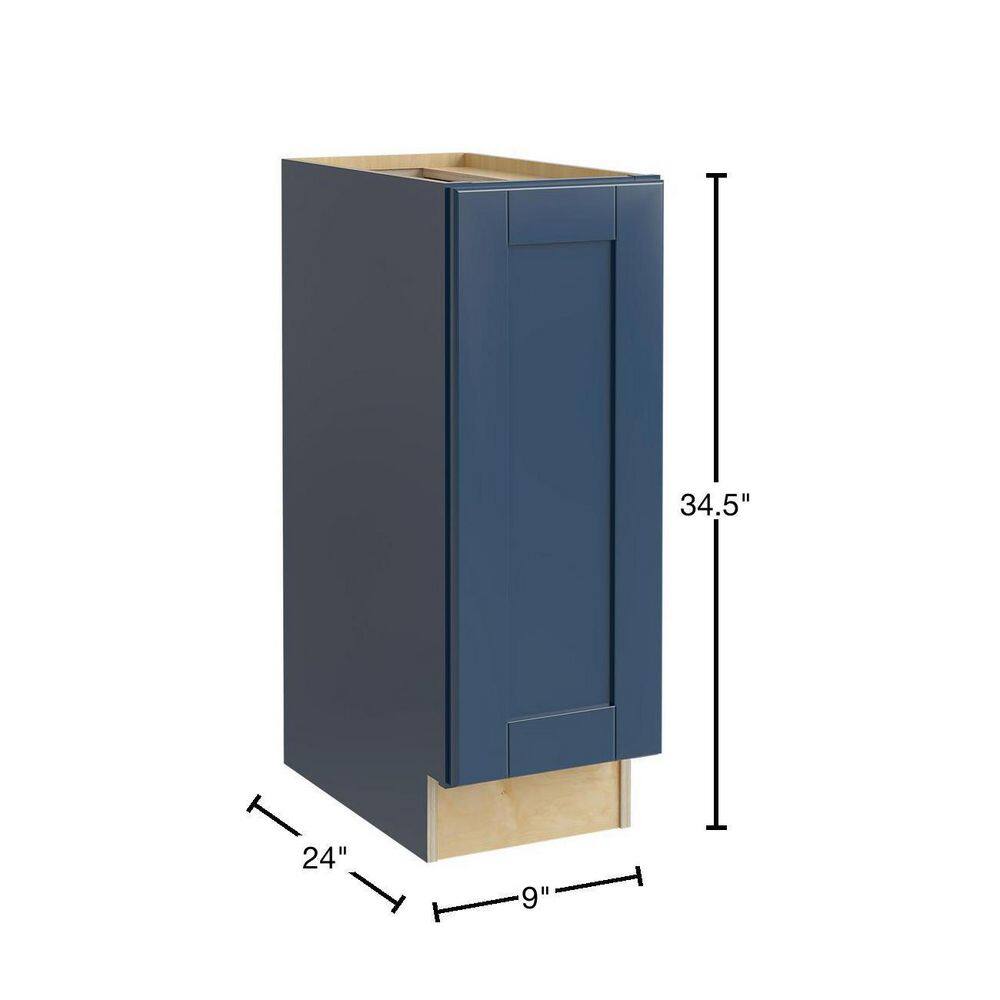 Contractor Express Cabinets Arlington Vessel Blue Plywood Shaker Stock Assembled Base Kitchen Cabinet FH Soft Close Left 9 in. x 34.5 in. x 24 in. B09FHL-XVB