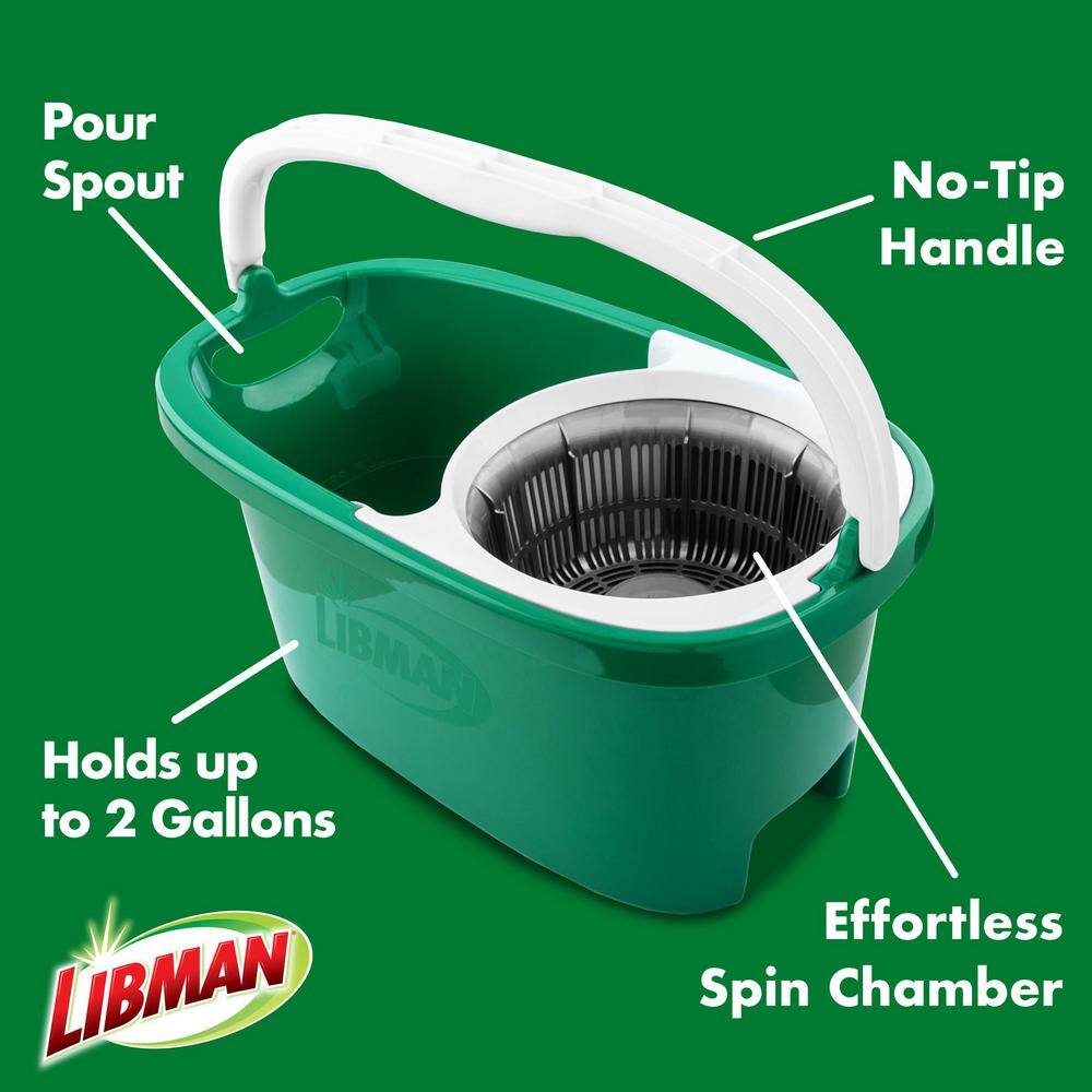 Libman Microfiber Tornado Wet Spin Mop and Bucket with 3 Refills  Microfiber Flat Mop with 2-Piece Handle with 1 Refill 1608