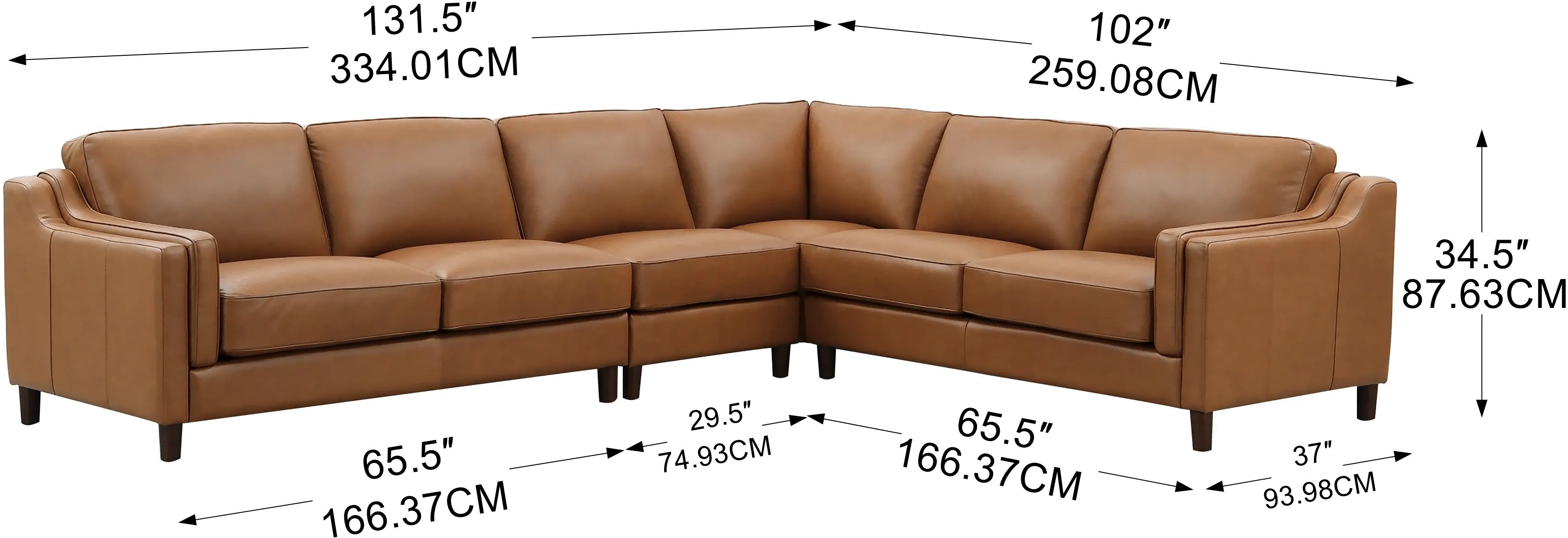 Ballari Cognac Brown Leather 4 Piece Sectional